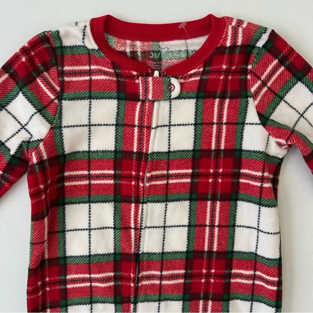 Carter's Red and White Plaid Footed One Piece Pajama Size 3T